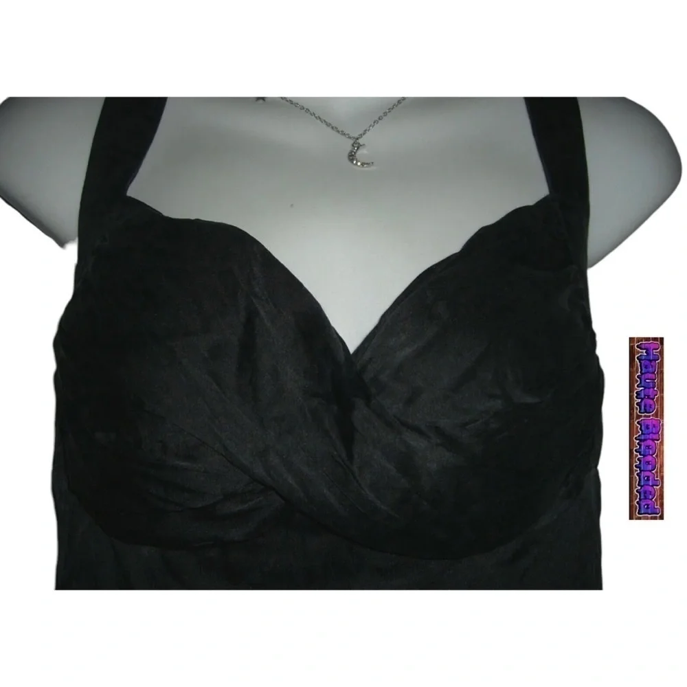 y2k bebe Black Crepe Silk Tank Top Sexy Cami Silver Ring Crinkle 00's 90's Club - Picture 6 of 10